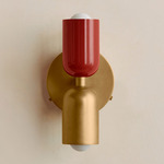 Up Down Wall Sconce - Brass Canopy / Oxide Red Upper Shade