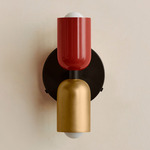 Up Down Wall Sconce - Blackened Brass Canopy / Oxide Red Upper Shade