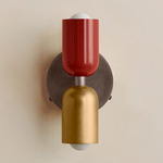 Up Down Wall Sconce - Pewter Canopy / Oxide Red Upper Shade