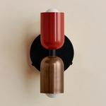 Up Down Wall Sconce - Black Canopy / Oxide Red Upper Shade
