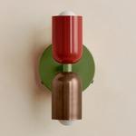 Up Down Wall Sconce - Reed Green Canopy / Oxide Red Upper Shade