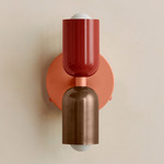 Up Down Wall Sconce - Peach Canopy / Oxide Red Upper Shade