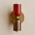 Up Down Wall Sconce - Brass Canopy / Oxide Red Upper Shade