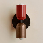 Up Down Wall Sconce - Blackened Brass Canopy / Oxide Red Upper Shade