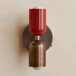 Up Down Wall Sconce - Pewter Canopy / Oxide Red Upper Shade
