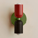 Up Down Wall Sconce - Reed Green Canopy / Oxide Red Upper Shade