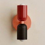Up Down Wall Sconce - Peach Canopy / Oxide Red Upper Shade