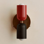 Up Down Wall Sconce - Patina Brass Canopy / Oxide Red Upper Shade