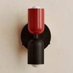 Up Down Wall Sconce - Blackened Brass Canopy / Oxide Red Upper Shade