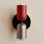 Up Down Wall Sconce - Black Canopy / Oxide Red Upper Shade
