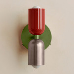 Up Down Wall Sconce - Reed Green Canopy / Oxide Red Upper Shade