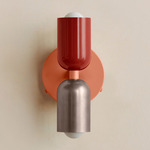 Up Down Wall Sconce - Peach Canopy / Oxide Red Upper Shade