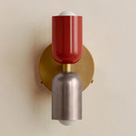 Up Down Wall Sconce - Brass Canopy / Oxide Red Upper Shade