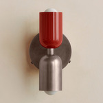 Up Down Wall Sconce - Pewter Canopy / Oxide Red Upper Shade