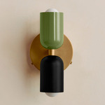 Up Down Wall Sconce - Brass Canopy / Reed Green Upper Shade