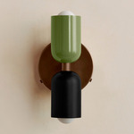 Up Down Wall Sconce - Patina Brass Canopy / Reed Green Upper Shade