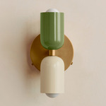 Up Down Wall Sconce - Brass Canopy / Reed Green Upper Shade