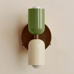 Up Down Wall Sconce - Patina Brass Canopy / Reed Green Upper Shade