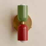 Up Down Wall Sconce - Brass Canopy / Reed Green Upper Shade