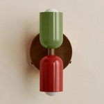 Up Down Wall Sconce - Patina Brass Canopy / Reed Green Upper Shade
