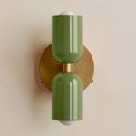 Up Down Wall Sconce - Brass Canopy / Reed Green Upper Shade
