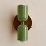 Up Down Wall Sconce - Patina Brass Canopy / Reed Green Upper Shade