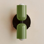 Up Down Wall Sconce - Blackened Brass Canopy / Reed Green Upper Shade