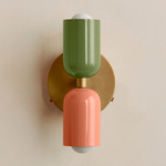 Up Down Wall Sconce - Brass Canopy / Reed Green Upper Shade
