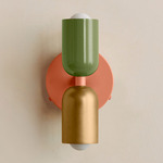 Up Down Wall Sconce - Peach Canopy / Reed Green Upper Shade
