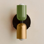 Up Down Wall Sconce - Blackened Brass Canopy / Reed Green Upper Shade