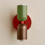Up Down Wall Sconce - Oxide Red Canopy / Reed Green Upper Shade