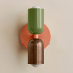 Up Down Wall Sconce - Peach Canopy / Reed Green Upper Shade