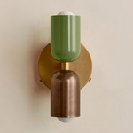Up Down Wall Sconce - Brass Canopy / Reed Green Upper Shade