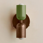 Up Down Wall Sconce - Patina Brass Canopy / Reed Green Upper Shade