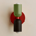 Up Down Wall Sconce - Oxide Red Canopy / Reed Green Upper Shade