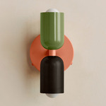 Up Down Wall Sconce - Peach Canopy / Reed Green Upper Shade