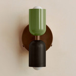 Up Down Wall Sconce - Patina Brass Canopy / Reed Green Upper Shade