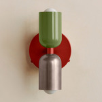 Up Down Wall Sconce - Oxide Red Canopy / Reed Green Upper Shade