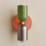 Up Down Wall Sconce - Peach Canopy / Reed Green Upper Shade