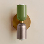 Up Down Wall Sconce - Brass Canopy / Reed Green Upper Shade