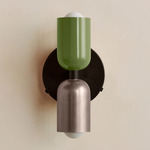Up Down Wall Sconce - Blackened Brass Canopy / Reed Green Upper Shade