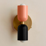 Up Down Wall Sconce - Brass Canopy / Peach Upper Shade
