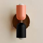 Up Down Wall Sconce - Patina Brass Canopy / Peach Upper Shade