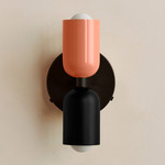Up Down Wall Sconce - Blackened Brass Canopy / Peach Upper Shade