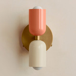 Up Down Wall Sconce - Brass Canopy / Peach Upper Shade
