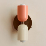 Up Down Wall Sconce - Patina Brass Canopy / Peach Upper Shade