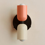 Up Down Wall Sconce - Blackened Brass Canopy / Peach Upper Shade
