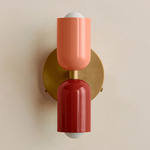 Up Down Wall Sconce - Brass Canopy / Peach Upper Shade
