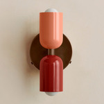 Up Down Wall Sconce - Patina Brass Canopy / Peach Upper Shade