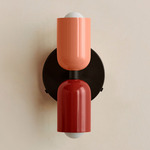 Up Down Wall Sconce - Blackened Brass Canopy / Peach Upper Shade